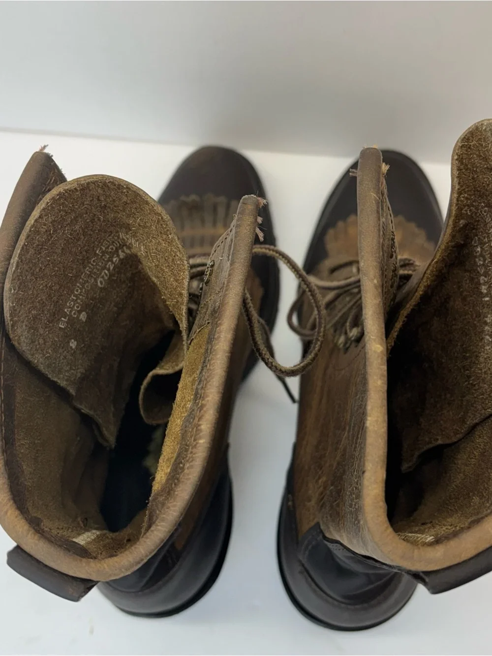 Vtg Double-H Mens Sz 8.5 B Brown Leather Packer Lacer Logger Work Logger Boots